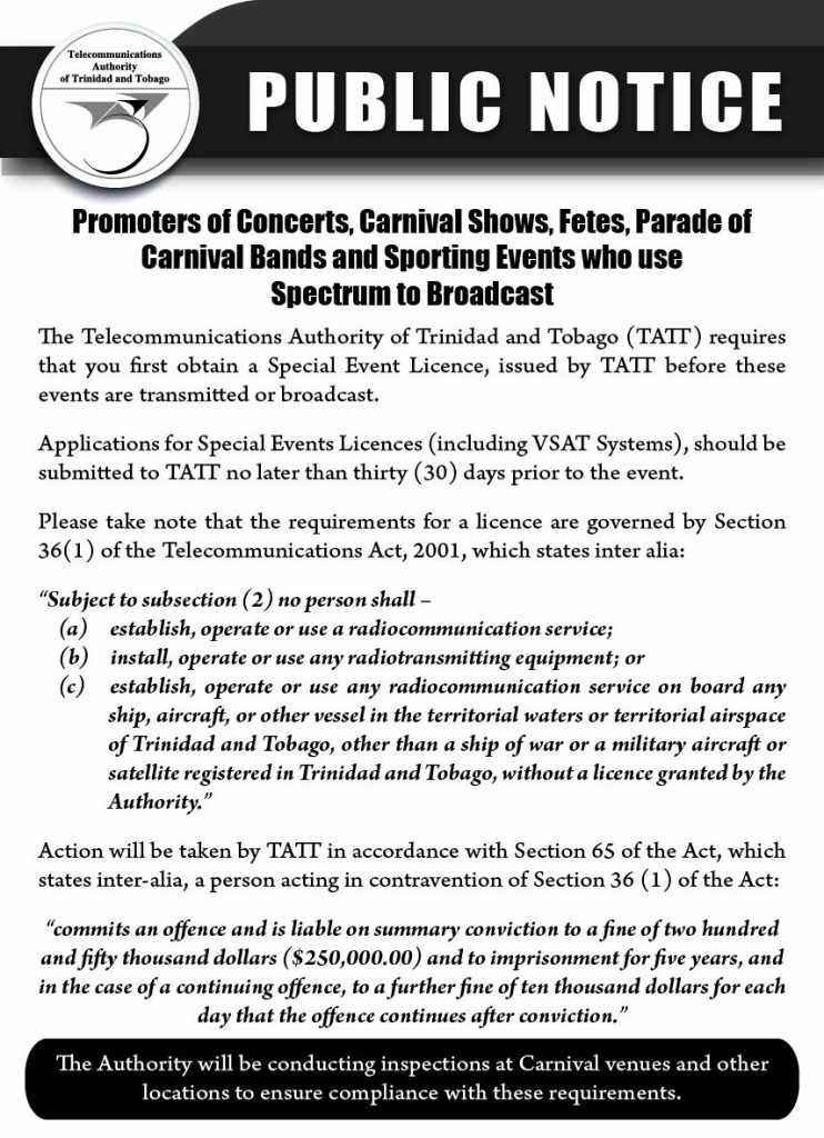 Notice to Promoters of Concerts, Carnival Shows, Fetes, Parade of ...